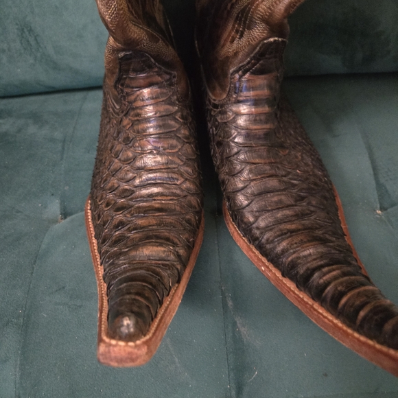 Herencia Brown Python Cowboy Boots with Extreme Pointed Toe - Picture 11 of 13
